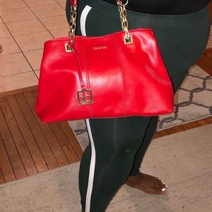 Red Calvin Klein leather bag